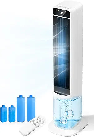 2 in 1 Portable Air Cooler with Remote, Evaporative Air Cooler with 4 Ice Packs, 12H Timer, 120┬░ Oscillation, 3 Speed & 3 Modes Air Cooling Fan for Home, Bedroom, Office, White