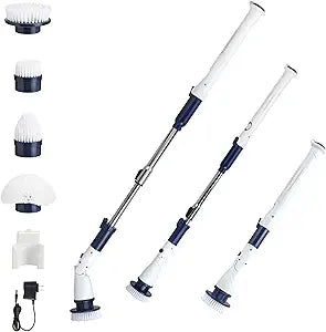 Casabella Power Spin Scrubber, Extendable to 47.5  Cordless Electric Cleaner for Shower, Kitchen, Bathroom, Tile, Tub, Car, Deck - Rechargeable Spin Brush with Adjustable Brush Head & 4 Attachments