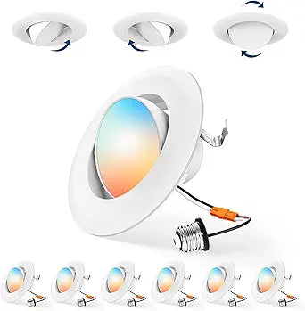 Amico 6 Pack 4 Inch Retrofit Eyeball Gimbal Can Lights, Adjustable Eyeball Directional 5CCT LED Recessed Lights, Dimmable, 2700K/3000K/3500K/4000K/5000K Selectable, 7W 650LM, ETL&FCC