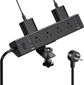 Jgstkcity Desk Clamp Power Strip 40W USB C,8 Outlets,8 USB,6FT,Black