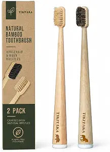 Boar Bristle & Horsehair Bamboo Toothbrush 2 Pack, Plastic & Nylon Free