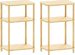 Bamboo End Table, Set of 2, Side Table for Small Space with Storage Shelf, Small Table Stand, Narrow Bedside Table Nightstand, Toolless Assembly, for Nursery, Living Room, Bedroom, Natural