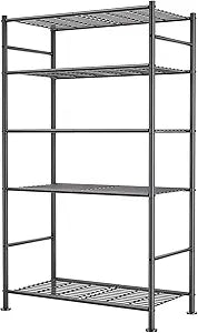BolDuck 5 Tier Shelf Organizer Rack, Metal Shelving Unit with Adjustable Leveling Feet, Space-Saving Storage Shelves for Garage Closet Laundry Bathroom Kitchen Pantry, 33.07Wx12.6Dx72.04H,Black