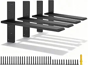 (4-Pack) Hanging T Floating Shelf Bracket, 16" Lx2 W Heavy Duty Steel Knee Wall Hidden Granite Countertop Support Floating Bracket Hardware for Cabinets, Granite, Dishwasher (4 Pack, 16 Inch)