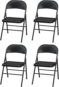 MECO Sudden Comfort All Steel Folding Chair Set with Steel Frame and Contoured Backrest for Indoor or Outdoor Events, Set of 4, Black Lace