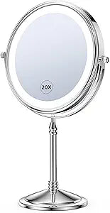 DOWRY 4000 mAh Rechargeable Lighted Makeup Mirror 20x Magnification Vanity Mirror Tabletop Two-Sided Swivel Gifts for Women Wife Mom Teengirls Mothers Day Chrome