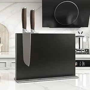 THMINS Magnetic Knife Holder, Double-Sided Magnetic Knife Block, 304 Stainless Steel Knife Holder for Kitchen Counter, Black Knife Stand