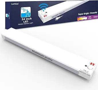 Leetdud Under Cabinet Lighting Plug in 24 Inch, 120V Motion Sensor Lights Indoor, 3CCT 3000/4000/5000K, Aluminum Linkable Super Bright LED Counter Light with Timer for Kitchen, Closet, White, 1 Pack