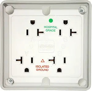 Leviton 20 Amp, 125 Volt, Industrial Series Extra Heavy Duty Hospital Grade, 4-In-1 Receptacle, Isolated Ground, Straight Blade, 21254-IGW, White