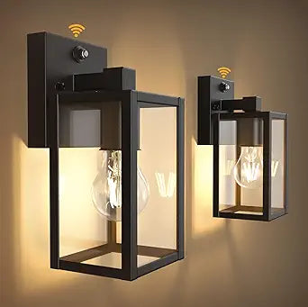 PARTPHONER Dusk to Dawn Outdoor Light Fixtures, 2-Pack Sensor Porch Lights, Waterproof Exterior Wall Sconce Lighting Lamp, Waterproof Wall Lantern for House, Doorway, Garage (Black)