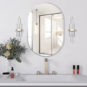 Oval Bathroom Mirror Wall Vanity Oval Mirrors, 20"x30" Silver Bathroom Mirrors for Over Sink Pill Mirrors Capsule Wall Mounted Mirror, Modern Mirror with Metal Frame for Wall Decor
