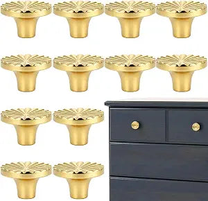 12 PCS Golden Cabinet knobs Round Golden Cabinet Knobs Kitchen Cabinet Pulls Round Knobs Handles for Kitchen, Bedroom, Bathroom, Vanity Cabinets, Furniture Decoration Accessories