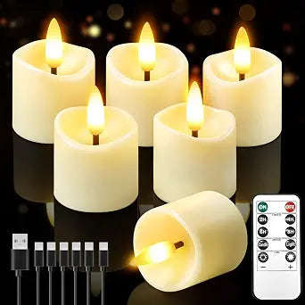 6 Pack Small Rechargeable Flameless Candles with Remote Timer