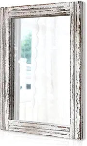 AAZZKANG Rustic Wall Mirror Rectangle Wood Framed Mirrors Large 20"x16" Decorative for Bedroom Bathroom Living Room Farmhouse Home Entryway Hanging White