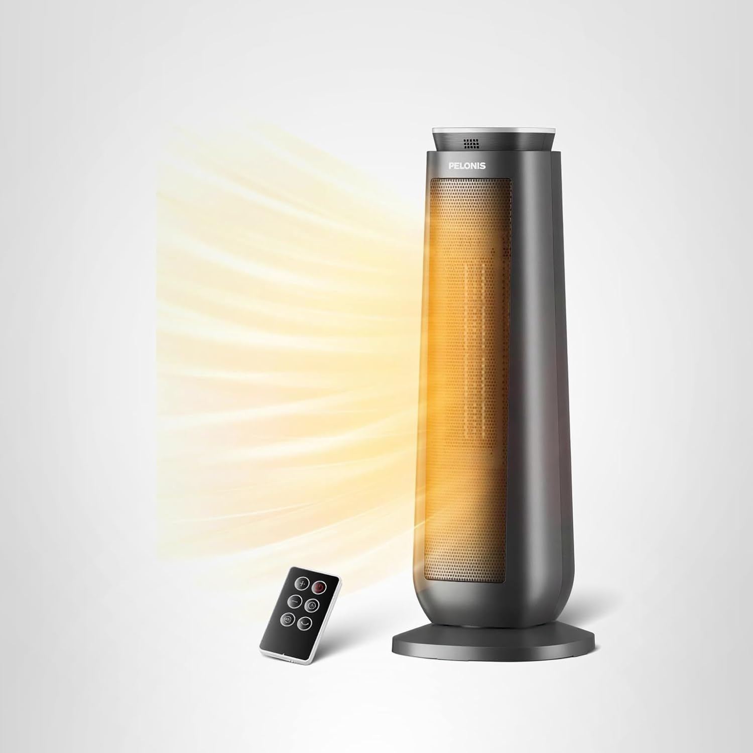 PELONIS PTH15A4BGB Ceramic Tower 1500W Indoor Space Heater with Oscillation, Remote Control, Programmable Thermostat & 8H Timer, ECO Mode, Tip-Over Switch & Overheating Protection, Gray