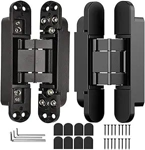 6inch Hidden Door Hinge,Invisible Hinges,Invisible Door Silent 180 Degree Swing Hinge,Concealed Hinge 3-Way Adjustable Butt 6 x 2.5 x 1inch (Pack of 2) (Black) (7" Length)
