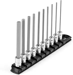 TEKTON 1/4 Inch Drive Long Hex Bit Socket Set with Rail, 10-Piece (5/64-5/16 in.) | SHB90108