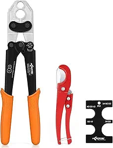 KF CPTEC PEX Crimping Tool Kit, 1/2 & 3/4 Inch PEX Crimper for PEX-B Pipe, Copper Crimp Ring Plumbing Tool with Tubing Cutter and Go/No-Go Gauge, Forged Steel, ASTM F1807 Compliant