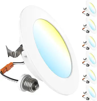 Sunco 6 Pack 4 Inch Retrofit LED Flat Recessed Can Lights, 5CCT, 10W=60W