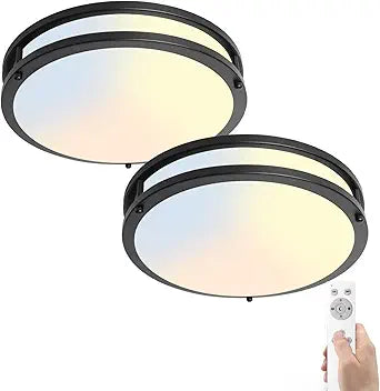 2-Pack Black Flush Mount LED Ceiling Light Fixture with Remote: 13Inch 36W Dimmable Modern LED Ceiling Lights, 2700K-6500K Adjustable 3600lm Super Bright Kitchen Lighting for Bathroom Hallway Bedroom