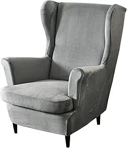 GULI Chair Cover 2-Piece, Wing Chair Covers Armchair Chair Slipcovers Spandex Sofa Cover Furniture Protector Machine Washable Removable for Living Room,Bedroom,Hotel(Velvet-Grey)