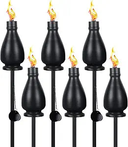 tewei 6 Pack Metal Citronella Torches Outdoor, 60 Inch Garden Torches for Outside, Upgraded Metal Torch for Yard, Black Tabletop Torch Decorative Light for Backyard Pathway Patio Party