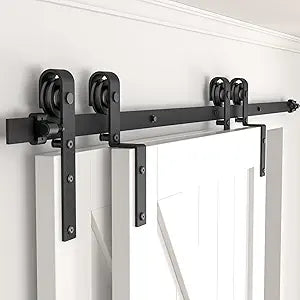 6.6 FT Bypass Sliding Barn Door Hardware Kit, Combination Track Mode Sliding Door Hardware, Double Wooden Doors Use Single Track Bypass Barn Door Hardware Fit for Door Opening 77" (6.6 Feet)