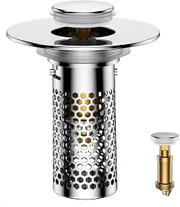 Bathroom Sink Drain Strainer,Pop-Up Sink Stopper Hair Catcher, Anti-Clog Stainless Steel Drain Filter Basket, Removable Sink Drain for Bathroom Sink Stopper Replacement (Silver-1)