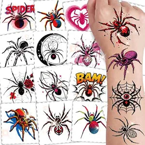 GainTask 108 PCS Glitter Halloween Spider Temporary Tattoos for Kids, Teens