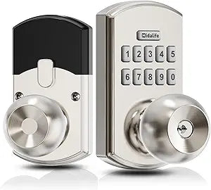 Hidalife Smart Door Knob with Keypad, Keyless Entry Door Lock for Front Door, Easy Passage Mode, One-time Code, Satin Nickel