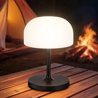 Cordless Table Lamp, Waterproof 4000mAh Rechargeable Mushroom Lamp, Small Touch Light for Outdoor Indoor Bedroom Bathroom Camping Patio, Shower Lamp with Mushroom Lampshade - Black