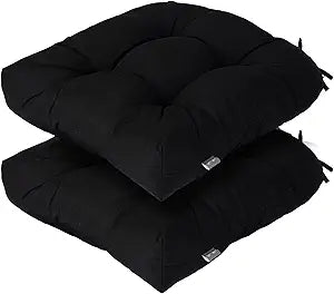 FUNHOME Outdoor Chair Cushions 19 x19 Inch,Water Resistant Tufted Seat Cushions 19",Reversible,Weather Resistant,Rounded Back Wicker Chair Cushion for Patio Garden Furniture(Black)