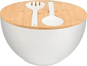 LOVYANXUE Salad Bowl with Lid, 12" Extra Large Bamboo Fiber Salad Bowl with Servers Set for Kitchen, Nature Bamboo Mixing and Serving Bowl with Lid, Spoon and Fork for Fruits,Salads and Vegetables