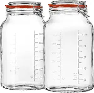 1 Gallon Glass Jars with Airtight Lid, Large Glass Storage Containers with Lids, 2 Pack Wide Mouth Mason Jars with Measurement Marks, Kitchen Pantry Storage for Flour, Sugar, 138oz, Dishwasher safe