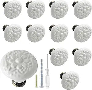 Biaungdo 12 Pcs White Ceramic Kitchen Cabinet Knobs