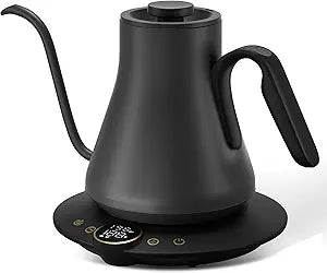Cocinare Gooseneck Electric Kettle, 1F Temperature Control, 1500W Fast Heating, Pour Over Coffee & Tea Kettle with Brew Timer & Keep Warm, Stainless Steel, 0.9L (Matte Black)