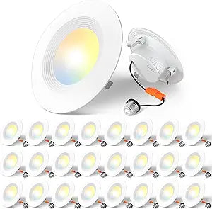 Amico 24 Pack 4 inch 5CCT LED Recessed Lighting, Dimmable, 8.5W=60W, 650LM, 2700K/3000K/4000K/5000K/6000K Selectable, Retrofit Can Lights with Baffle Trim, IC Rated - ETL & FCC, White