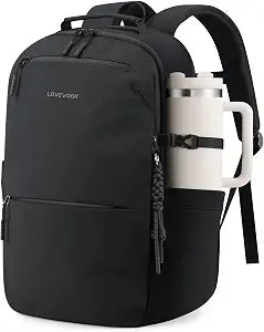 LOVEVOOK Laptop Backpack for Women Men with Giant Tumbler Holder - 15.6Inch Work Computer Travel Backpack with Laptop Compartment, Water Resistant, Cute Commuter College Teacher Nurse Purse Bag,Black