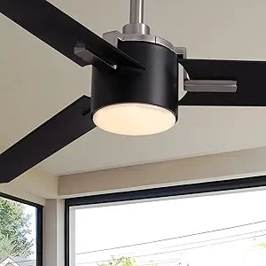 56 Inch Black Ceiling Fans with Lights, Reversible Quiet DC Motor, Modern Ceiling Fan with Light and Remote, Indoor/Outdoor Use