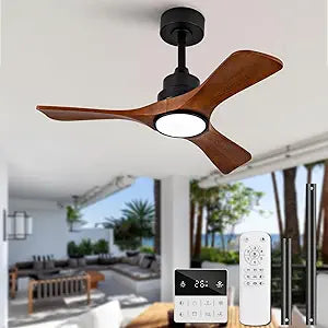 36 Inch Ceiling Fans with Lights and Remote, 3 Blade Wood Ceiling Fan with Light, Modern Indoor Outdoor Black Ceiling Fan for Patio Bedroom Office, Wall Switch, Dimmable, Reversible DC Motor