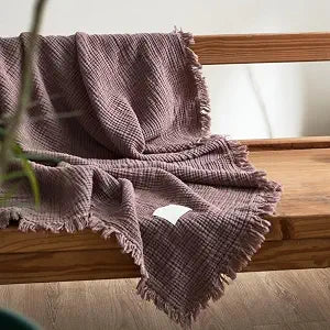 100% Cotton 4-Layer Muslin Blanket with Fringes, 50"x60", Dusty Mauve Throw Blanket, Ultra-Soft Gauze Blanket, Boho Bedding for All Seasons, Breathable for Couch, Bed(Dusty Mauve,Throw)