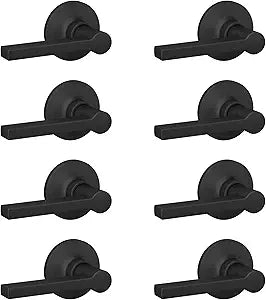 Lock Scout Straight Lever with Round Trim Hall and Closet Door Handle, Matte Black Finish, 8 Pack