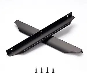 Satanga Cabinet Handle Edge Finger Pulls for Cabinet Kitchen Drawer knobs Low Profile Door Dresser Bathroom Long Cupboard Furniture Handles Aluminum 6 Pack Matte Black 11.81" Easy Installation