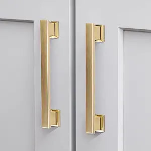 VEHCIL 20 Pack Square Brushed Gold Cabinet Pulls, 5 Inch(128mm) Hole Centers Gold Cabinet Handles Hardware for Kitchen Cupboard Closet Bathroom Dresser Drawer, Solid Zinc Alloy