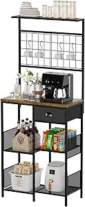 Aduanbang Farmhouse Coffee Bar Cabinet with Storage Drawer, Extended Worktop Corner Station, Home Bar Table for Living Room, Entryway (Brown)