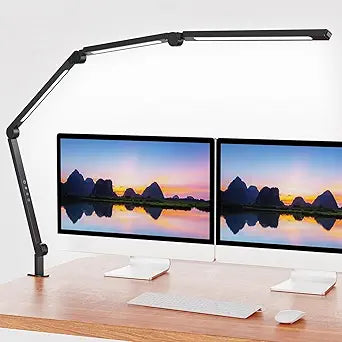 AILBTON Bright LED Desk Lamp with Clamp,Eye Caring Architect Led Desk Lights with Adjustable Swing Arm for Office Home,Dimming and Tempering Led Table Light