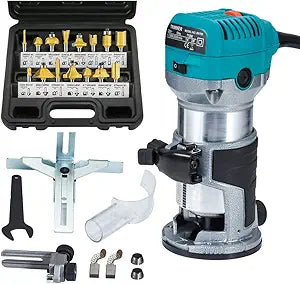 Anesty Compact Router with Trimmer/Fixed Base, Variable Speed Trim Router Palm Router Laminate Trimmer, 1/4" 710W Electric Wood Router Tool Kit with 15 Router Bits for Woodworking