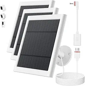 Solar Panel for Ring Camera, 3 Pack 4W Solar Charger Compatible with Rings Spotlight &All-New Stick Up Outdoor Cam Battery, 10ft Long Cable with USB-C to Ring Barrel Plug Adapter