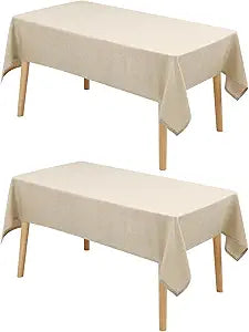 Hiasan 2 Pack Faux Linen Rectangle Tablecloth - Wrinkle and Stain Resistant Washable Table Cloth for Kitchen Dining Room Holiday Table Cover for Party Dinner, Beige, 60 x 102 Inch
