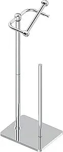 RUACQ Toilet Paper Holder Stand, Bathroom Toilet Paper roll Holder Free Standing with Storage for 4 Rolls, Post Pivoting Design, Stable Weighted Base, SUS304 Stainless Steel(Chrome)